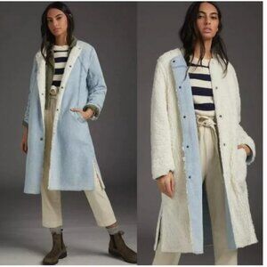Anthropologie Pilcro Reversible Sherpa Denim Duster Coat Size Small